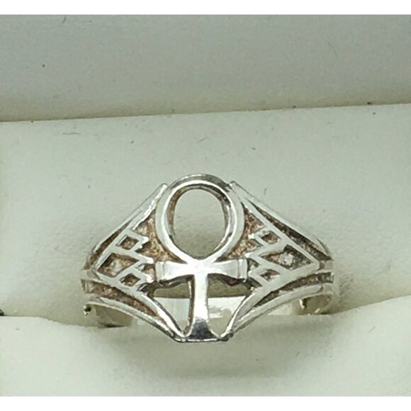 Egyptian Sterling Silver Ankh Cross Ring Key Of Life Open Work Cross Band - Picture 2 of 4
